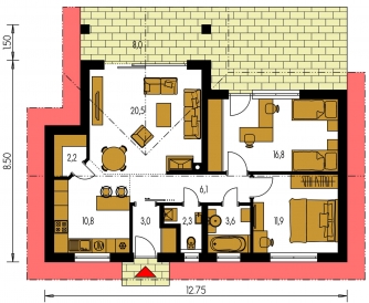 Spiegelverkehrter Entwurf | Grundriss des Erdgeschosses - BUNGALOW 146